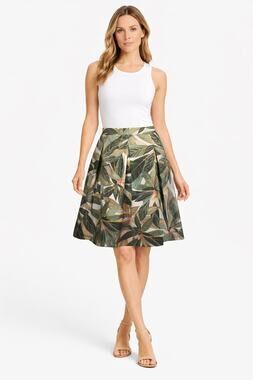 2010s Brooks Brothers Tropical Leaf Pleated Skirt NWT Sz 10